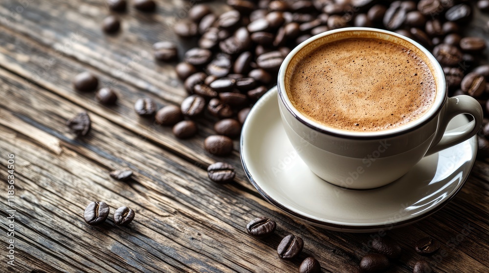 Cozy Workspace Setting with Open Laptop Blank Screen and Fresh Coffee on Rustic Wooden Table with Coffee Beans Surrounding Cozy Workspace Setting with Open Laptop Blank Screen and Fresh Coffee on Rustic Wooden Table with Coffee Beans Surrounding