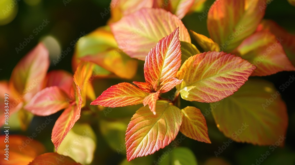 Fototapeta premium Vibrant leaves glistening in sunlight showcasing autumn hues and nature's beauty