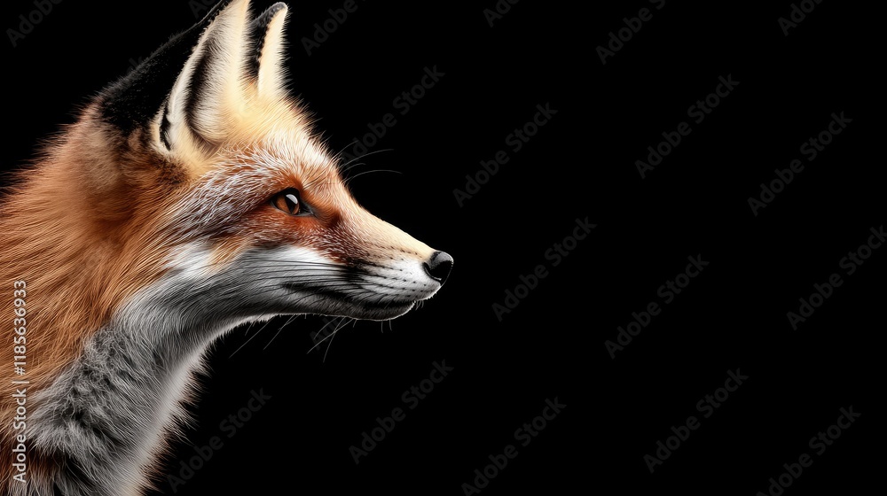 Obraz premium Red fox profile against a dark bokeh background highlighting its distinctive features and vibrant fur colors.