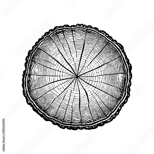 tree cross section sketch engraving black and white outline. Scratch board imitation.