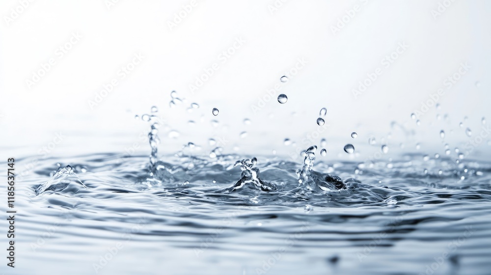 Gentle water splashes creating ripples on a serene white background symbolizing tranquility and nature's beauty in a minimalist setting Gentle water splashes creating ripples on a serene white background symbolizing tranquility and nature's beauty in a minimalist setting
