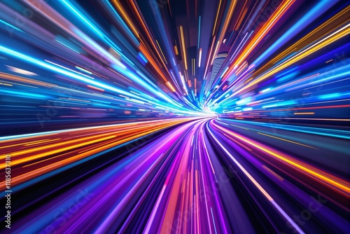 Abstract colorful streaks of light forming a tunnel, creating a glowing, futuristic effect on a dark background. Concept of speed and energy. Ai generative