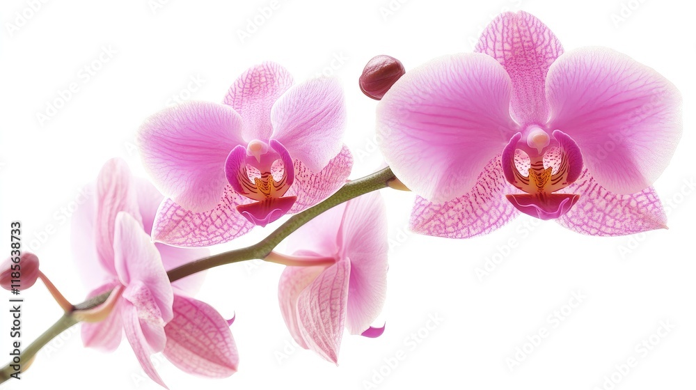 Delicate pink orchid flowers gracefully arranged on a white background showcasing their beauty and elegance for floral themes or designs Delicate pink orchid flowers gracefully arranged on a white background showcasing their beauty and elegance for floral themes or designs