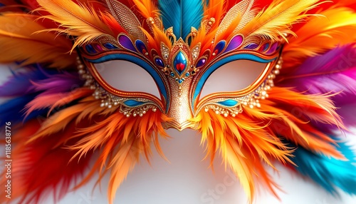 Vibrant Carnival Mask Adorned with Feathers