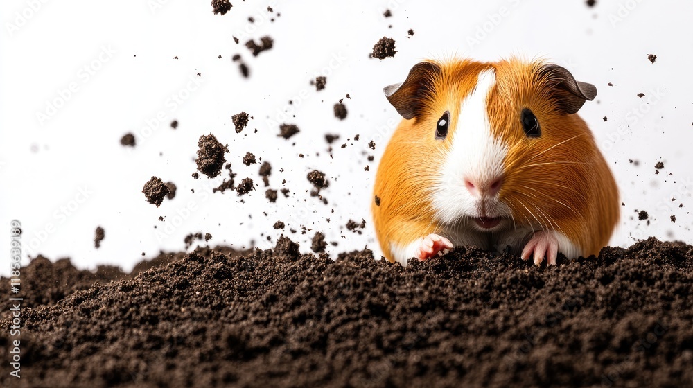 A guinea pig playfully digging in a pile of dirt. A guinea pig playfully digging in a pile of dirt.