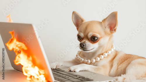 Cute Chihuahua Working on Laptop