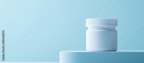 Close up of a white medication bottle on a minimalistic background with space for text highlighting healthcare and pharmaceutical concepts photo