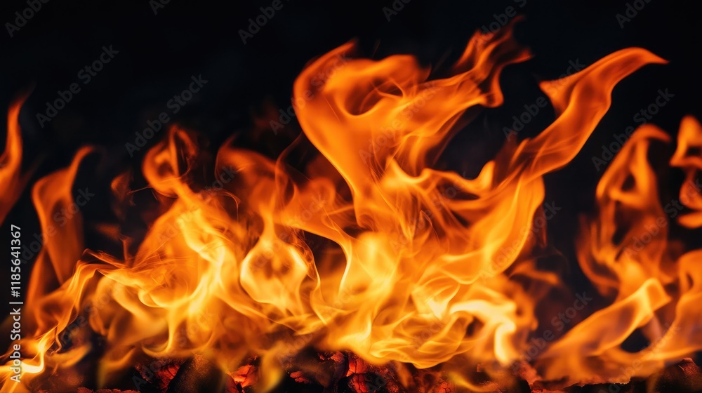 Vibrant Close Up of Dynamic Flames Against a Solid Black Background for Creative Projects and Visual Effects Vibrant Close Up of Dynamic Flames Against a Solid Black Background for Creative Projects and Visual Effects