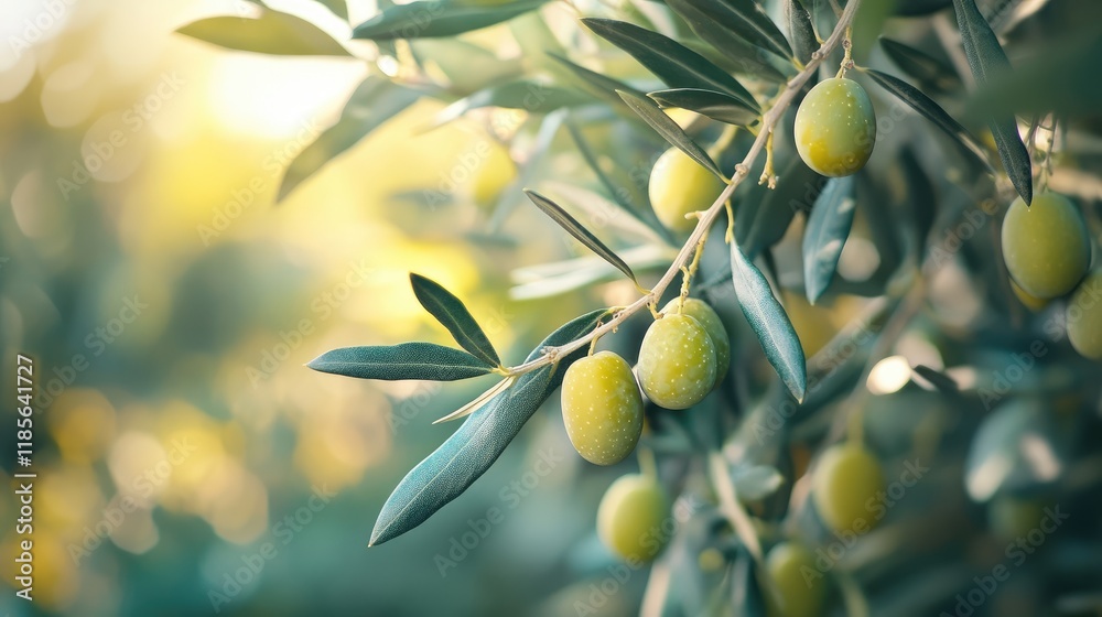 Ripe Olive Branches with Lush Green Leaves Illuminated by Soft Natural Light in a Serene Still Life Setting Ripe Olive Branches with Lush Green Leaves Illuminated by Soft Natural Light in a Serene Still Life Setting