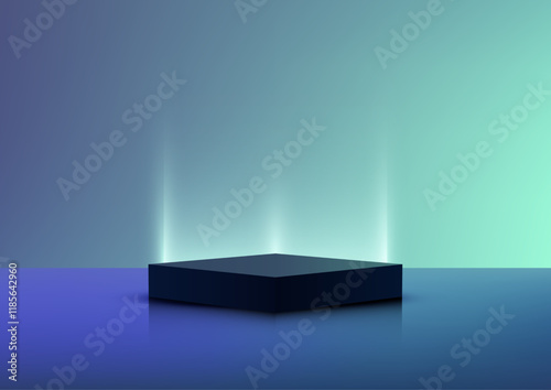 Futuristic blue platform with gradient light streaks, ideal for technology mockups and product showcases in a sleek and modern setting.