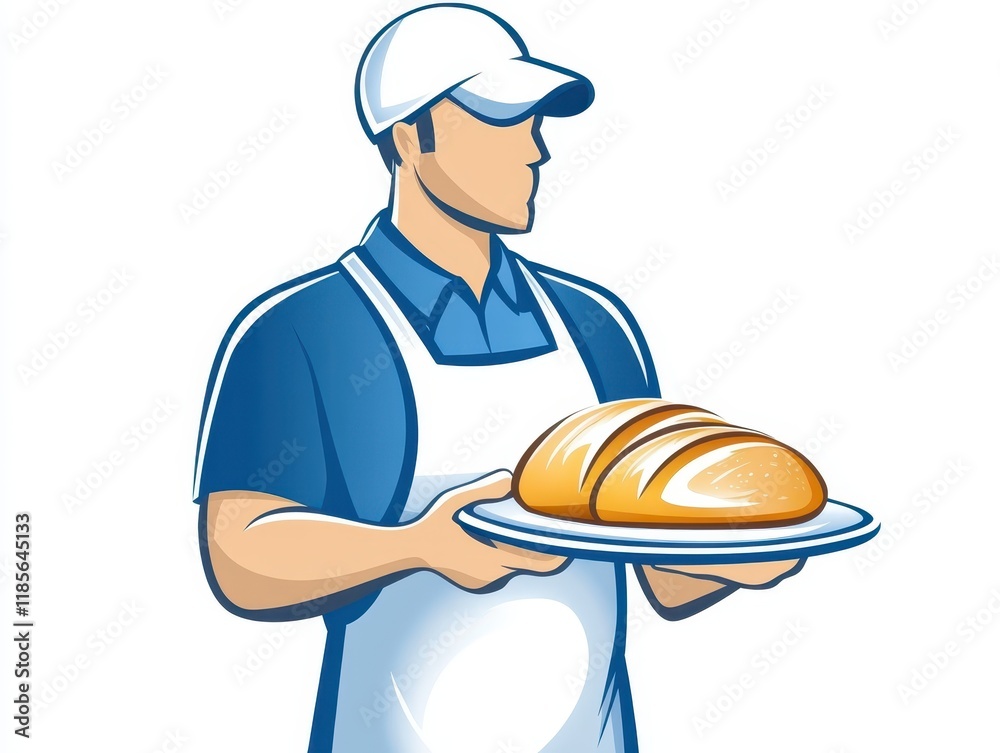 Skilled baker presents freshly baked bread on tray, warm, aromatic and ready to enjoy Skilled baker presents freshly baked bread on tray, warm, aromatic and ready to enjoy