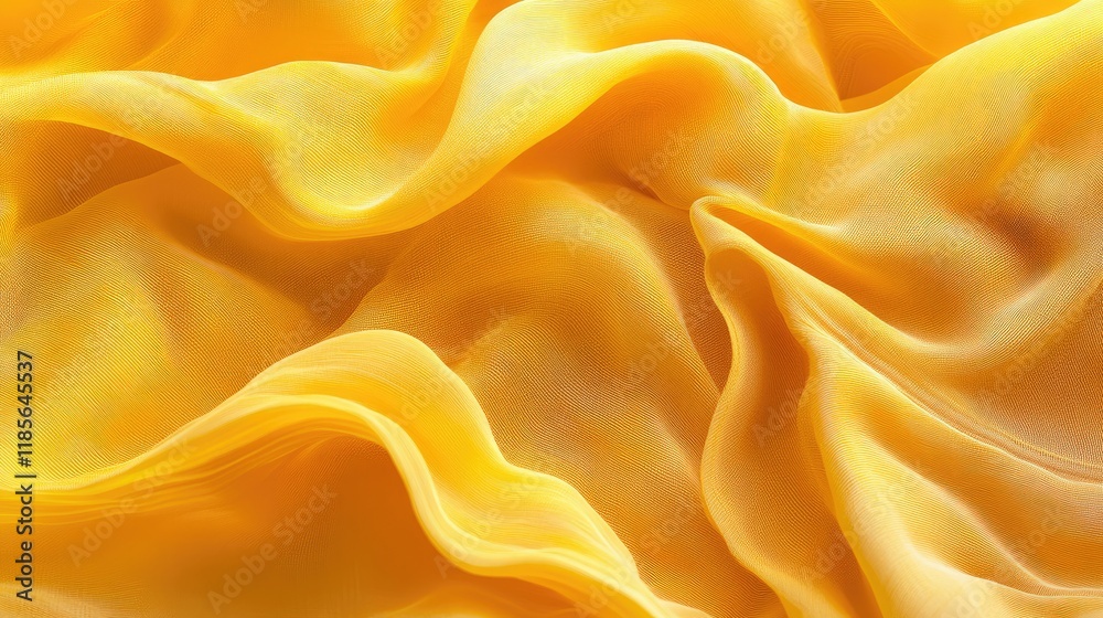 Obraz premium Vibrant Yellow Textile Surfaces with Wavy Folds and Soft Mesh Background Ideal for Fabric and Textile Design Projects