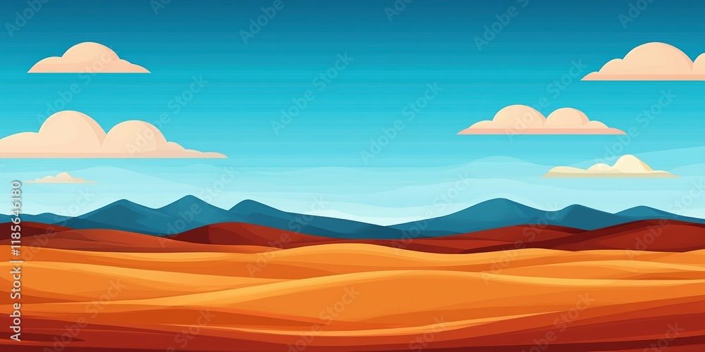 Obraz premium Wide view empty concept. Vibrant desert landscape with mountains and a clear blue sky.