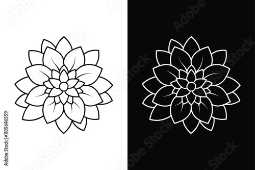 Line Art Dahlia Flower Vector. Black & White Outline Design. A chic and simple floral icon for digital, print, and packaging designs.