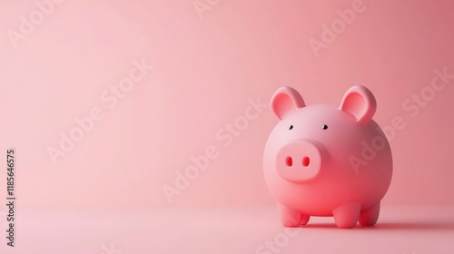 Piggy bank on pink background with soft lighting, ample negative space for financial concepts, emphasizing savings and money management. photo