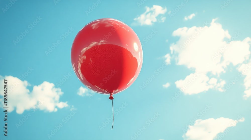 Obraz premium Bright Red Helium Balloon Floating in a Clear Sky for Advertising and Festive Promotions