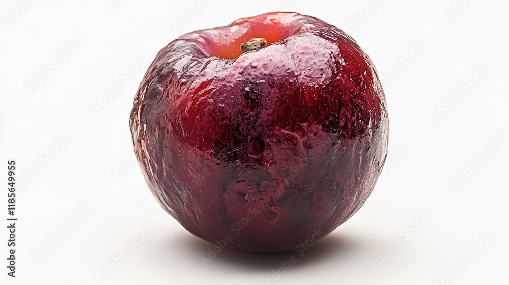 Fresh and glossy red nectarine with textured skin isolated on a clean white background showcasing natural imperfections and vibrant color. Fresh and glossy red nectarine with textured skin isolated on a clean white background showcasing natural imperfections and vibrant color.