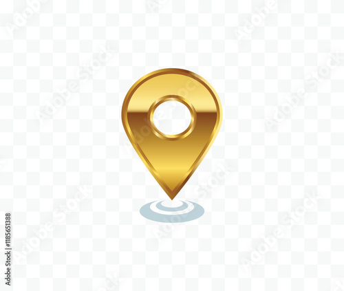 luxury golden shiny location icon mark. Realistic Locate pin gps map design png transparent background