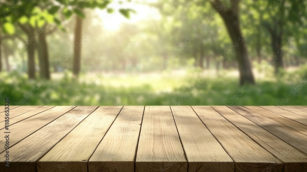 Wooden Table with Natural Blurred Background Ideal for Product Display or Outdoor Dining Themes Wooden Table with Natural Blurred Background Ideal for Product Display or Outdoor Dining Themes
