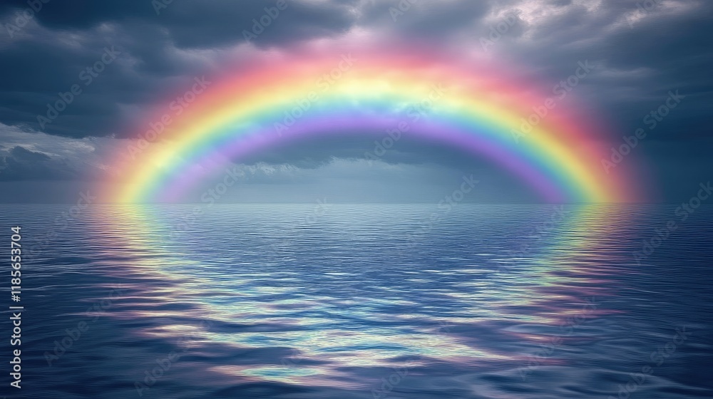 Mystical Rainbow Arching Over Calm Waters After Stormy Heatwave Skies Mystical Rainbow Arching Over Calm Waters After Stormy Heatwave Skies