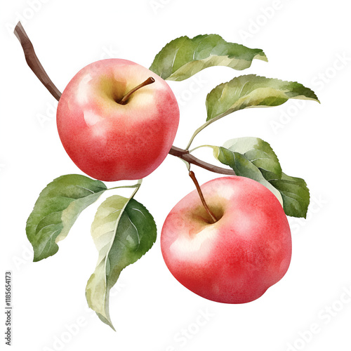 Watercolor apples watercolor illustration on a branch isolated on white background photo