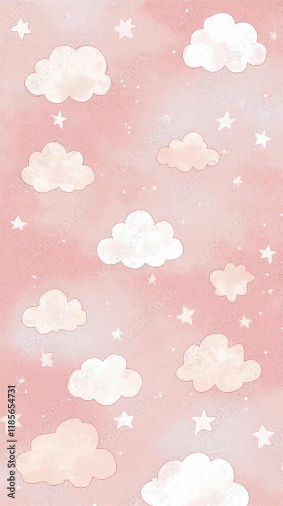 Pink Sky Clouds Stars Dreamy Design