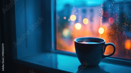 Wallpaper Mural Warm Aroma of Coffee in a Mug with Steam Against a Rain-Soaked Night City Street Background for a Calming Scene
 Torontodigital.ca