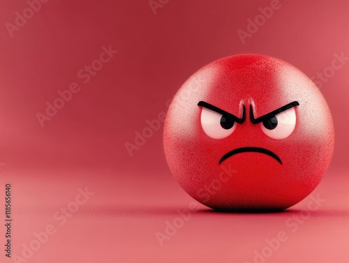 Red angry emoji character displaying frowning expression against warm red background with ample empty space for text and soft shadows on right side