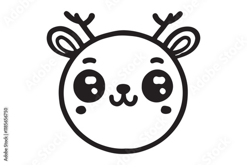 Cute cartoon reindeer face line art