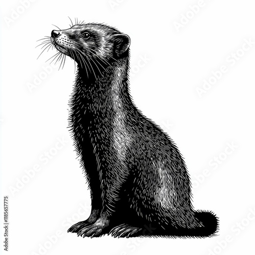Majestic Stoat: A Black and White Engraving of a Wild Weasel photo