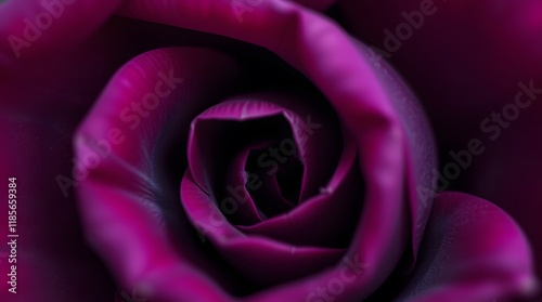 This close-up view reveals a stunning purple rose with soft, velvety petals unfolding in a spiral formation. The rich color emphasizes its natural beauty and texture