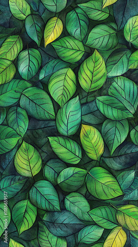 Wallpaper Mural The image is a dense arrangement of green leaves with varying shades and some yellowing edges, creating a rich, natural texture Torontodigital.ca