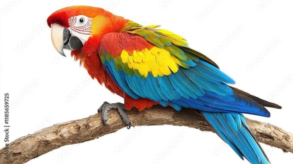 Fototapeta premium A vibrant parrot perched on a branch showcasing its colorful feathers.