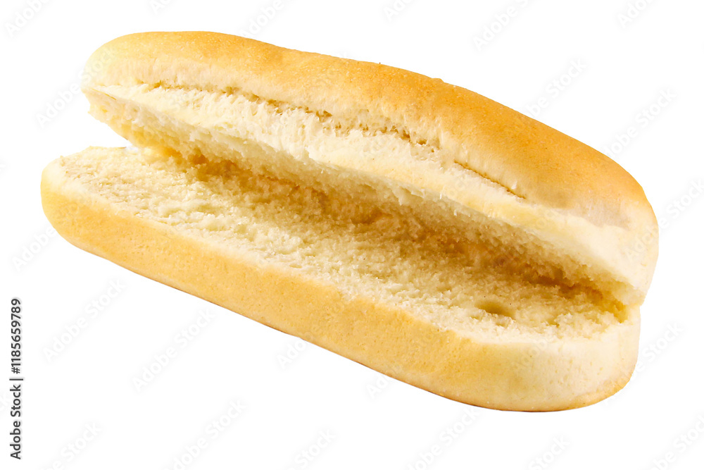 Empty or open hot dog bun isolated white background, transparent background, png file Empty or open hot dog bun isolated white background, transparent background, png file