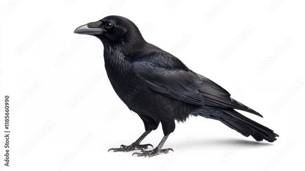 Fototapeta premium Crows in Different Poses Isolated on White Background Representation of Climate Awareness and Ecological Concerns