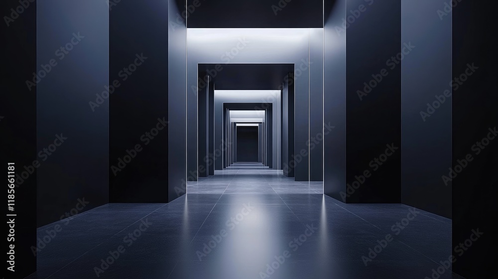 Fototapeta premium 3D Visualization of Dark Luxury Living Space with Minimalist Interior Design in Modern Architectural Concepts and Renovation Ideas