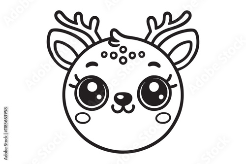 Cute cartoon reindeer face line art