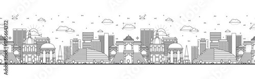 Seamless pattern with outline Surat India City Skyline with Modern and Historic Buildings Isolated on White. Surat Cityscape with Landmarks.