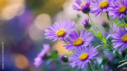 Vibrant aster flowers blooming in a floral background perfect for creative design and decoration purposes photo