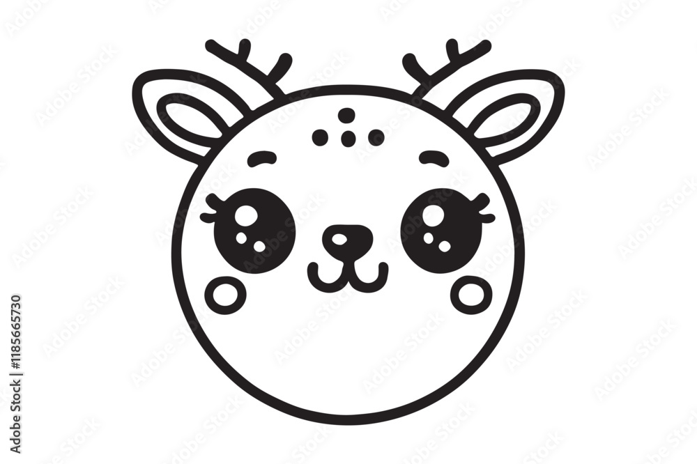 Fototapeta premium Cute cartoon reindeer face line art