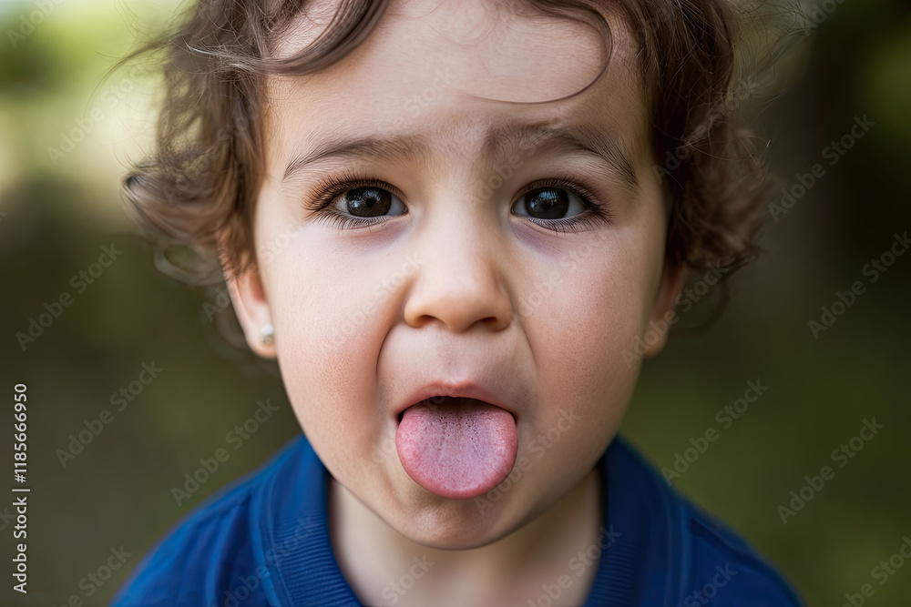 Child making a silly face by sticking out their tongue Child making a silly face by sticking out their tongue