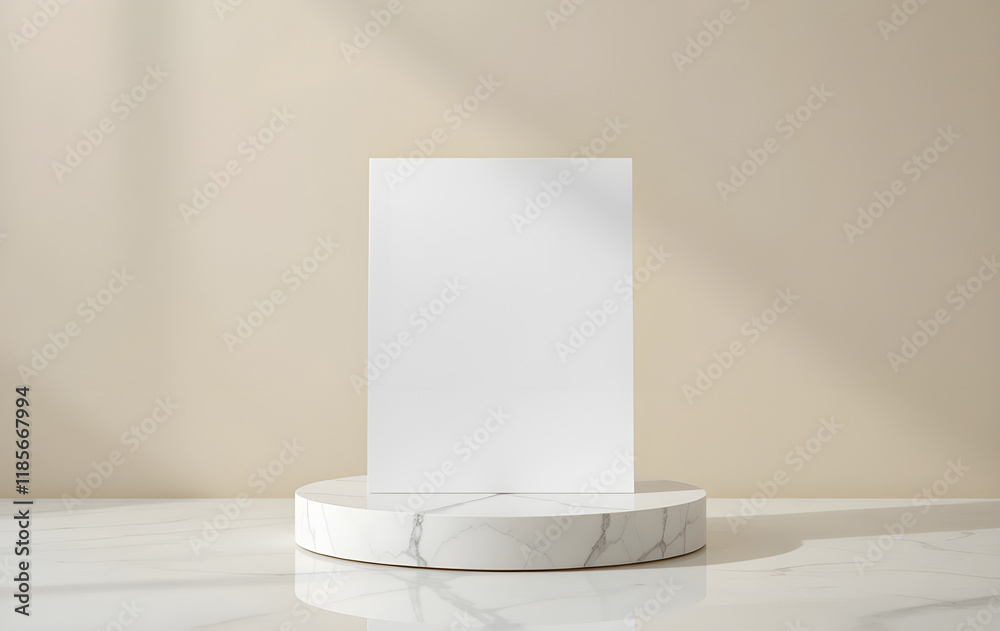 Minimalist White Marble Display Podium with Blank Paper Minimalist White Marble Display Podium with Blank Paper
