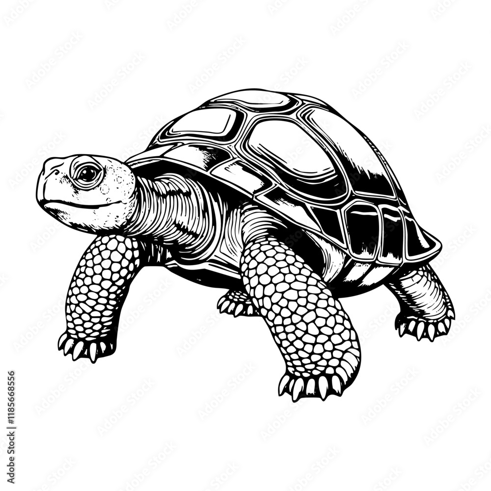 Fototapeta premium turtle sketch engraving black and white outline. Scratch board imitation. illustrated in vintage line art style on a white background. 