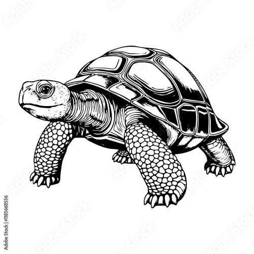 turtle sketch engraving black and white outline. Scratch board imitation.  illustrated in vintage line art style on a white background.
