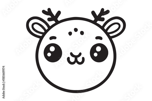 Cute cartoon reindeer face line art