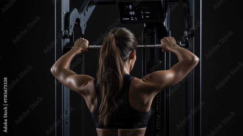 View from behind an overweight woman in sports clothing, ready to start her strength training session at a gym. The gym features weights, resistance bands
View from behind an overweight woman in sports clothing, ready to start her strength training session at a gym. The gym features weights, resistance bands