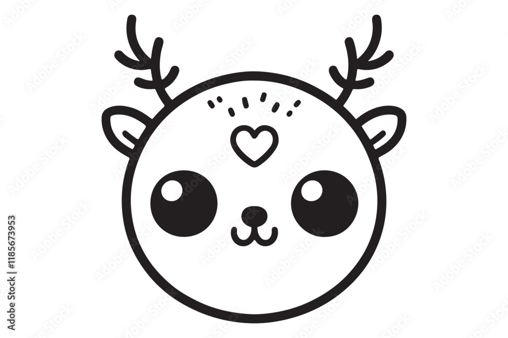 Fototapeta premium Cute cartoon reindeer face line art