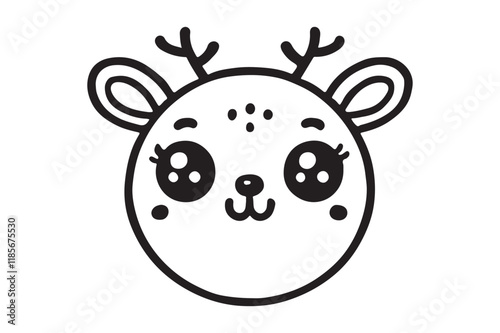 Cute cartoon reindeer face line art