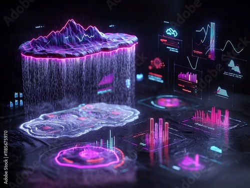 Captivating Fluid Topographic Rainfall Map with Vivid Atmospheric Data Visualizations and Dynamic Weather Art  Enchanting abstract digital featuring complex isobar contours