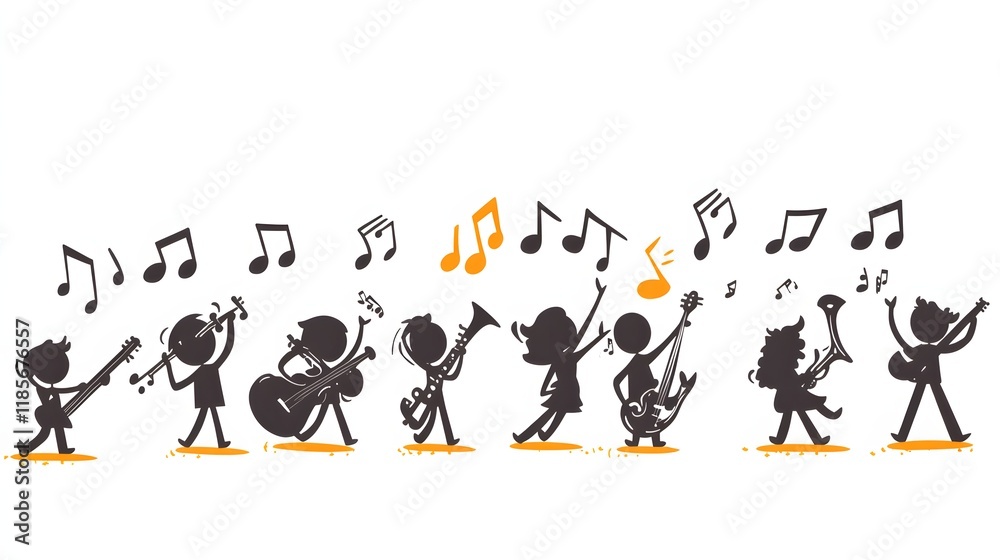 Stick Figures Playing Musical Instruments Together Stick Figures Playing Musical Instruments Together